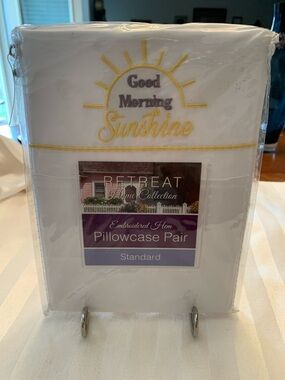 "Good Morning Sunshine" White & Yellow Embroidered Pillowcase Pair